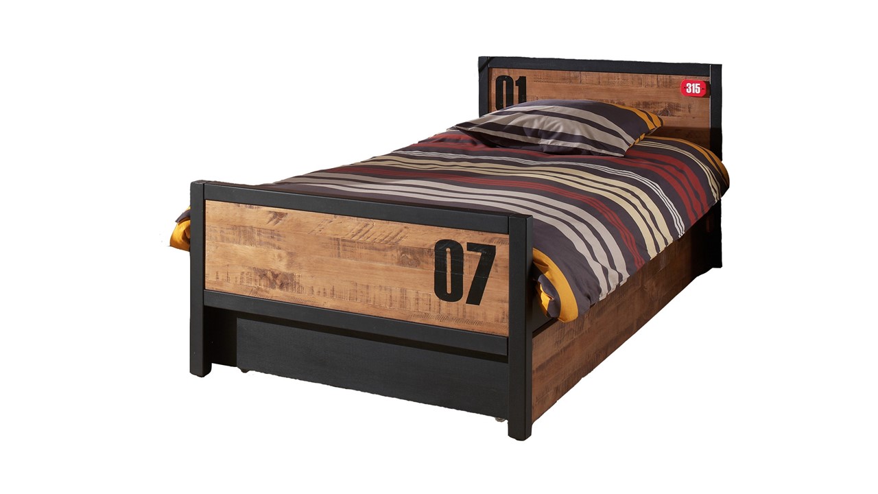 Bed Daan met slaaplade bruin/zwart