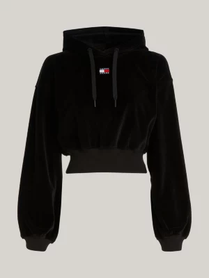 Moletom cropped de veludo com logo