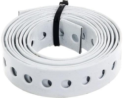 Geperforeerde en montagetape 12 mm, rol van 1,5 m, verzinkt wit met kunststof coating