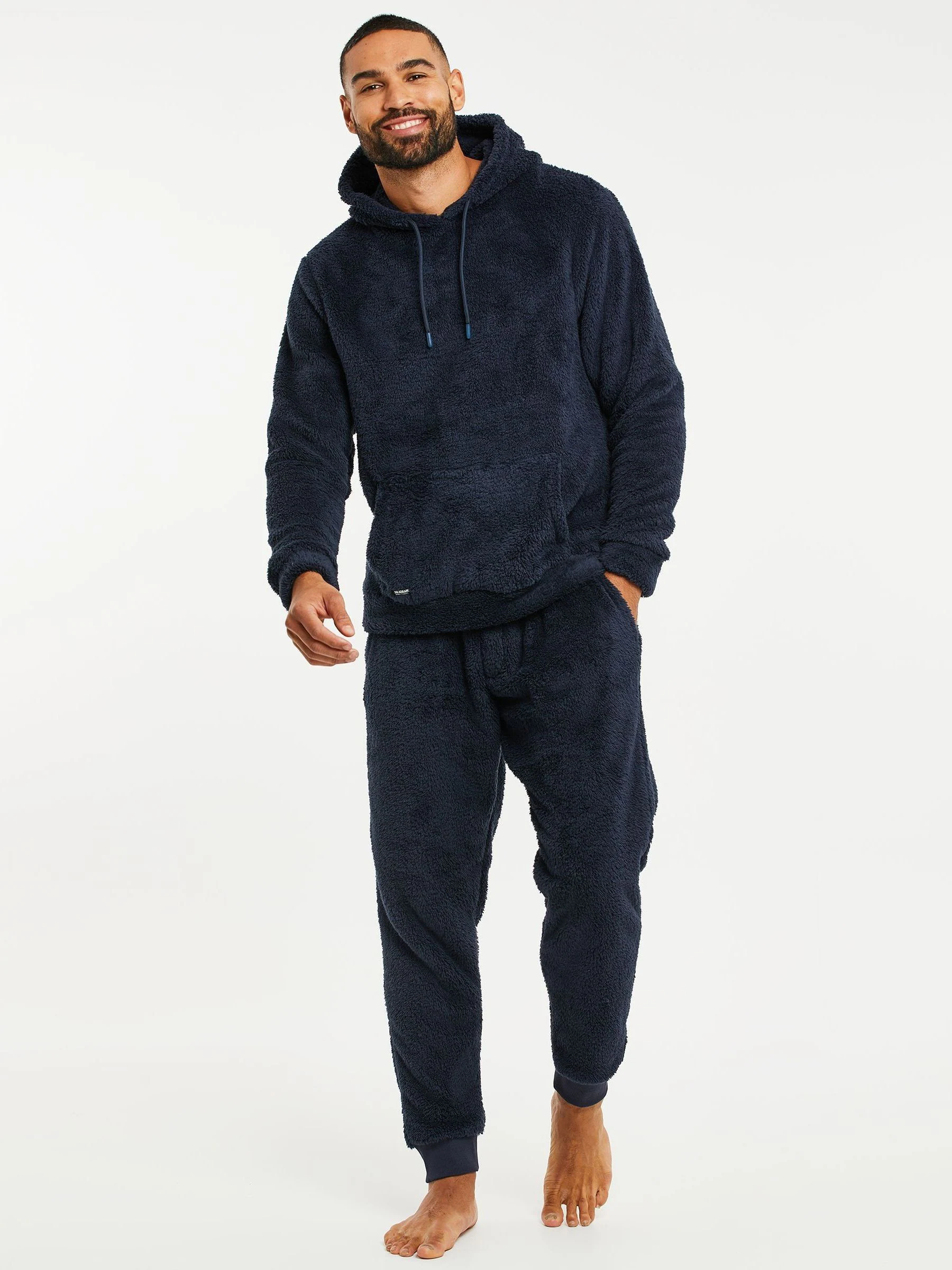 Marineblauw - Threadbare loungekledingset met capuchon en borgstof