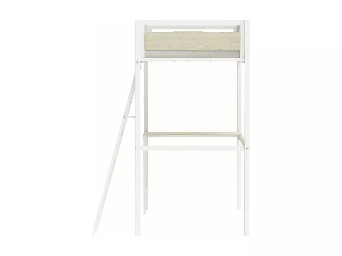 Lit mezzanine avec sommier et bureau en métal finition epoxy blanche et mélamine imitation chêne - couchage 90 x 190 cm - DINO