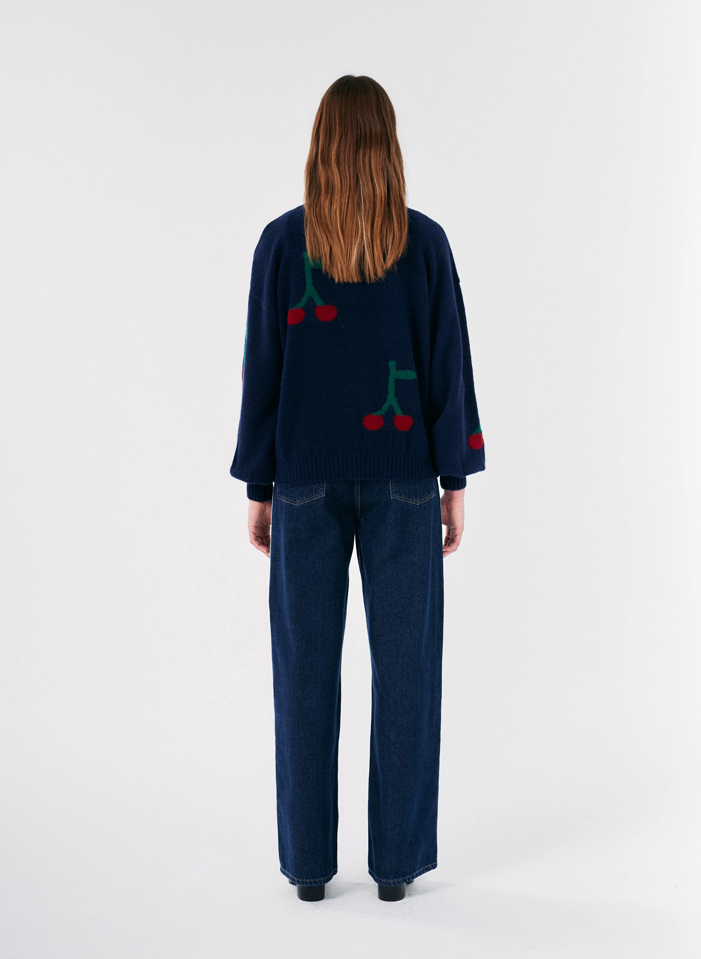 Pull col rond jacquard en laine mélangée | Bleu