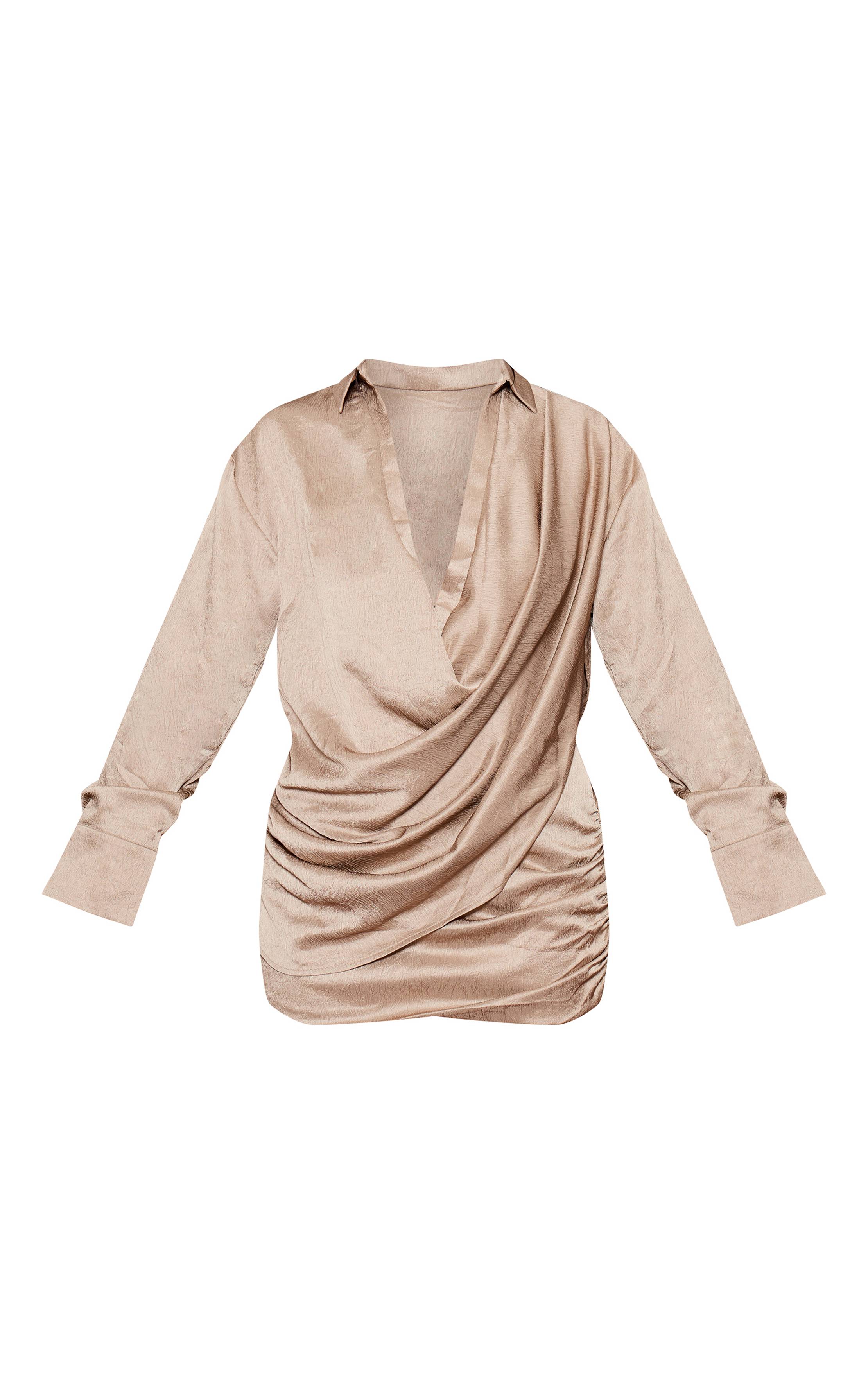 Gris Pierre Chemise Satinée Plongeante Texturée