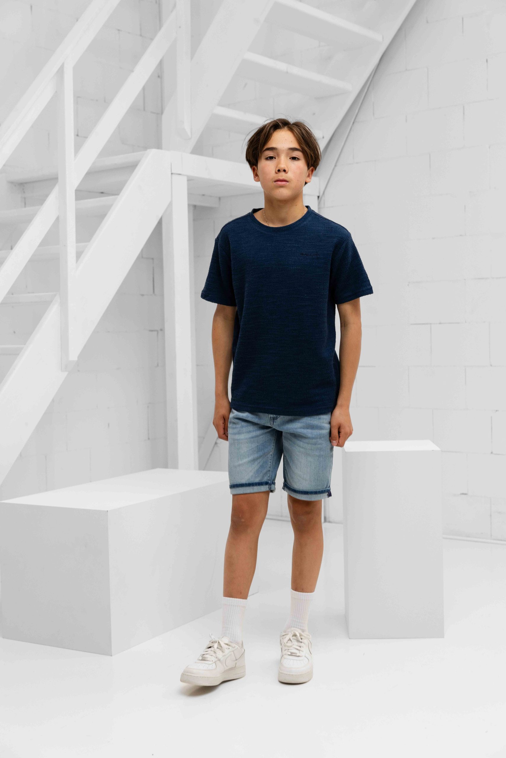 Ballin Amsterdam Boucle T-Shirt Kids Donkerblauw