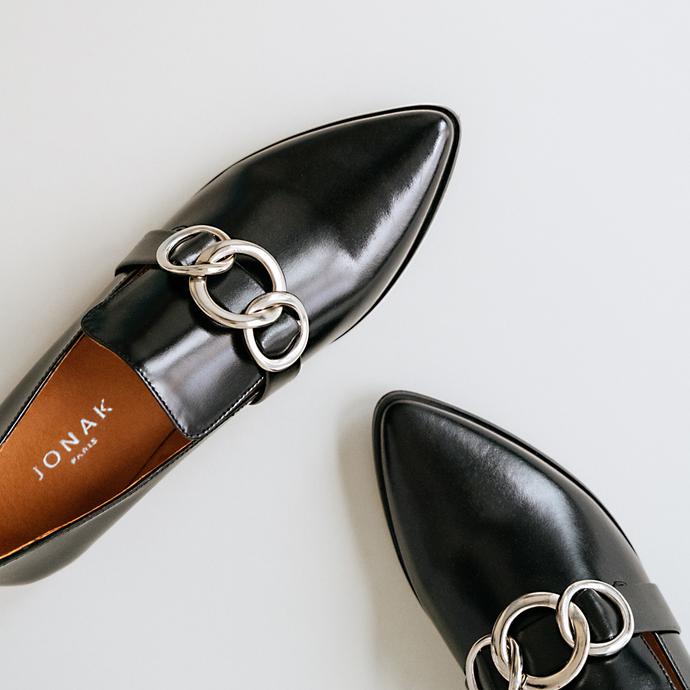Mocassins à boucles  en cuir noir