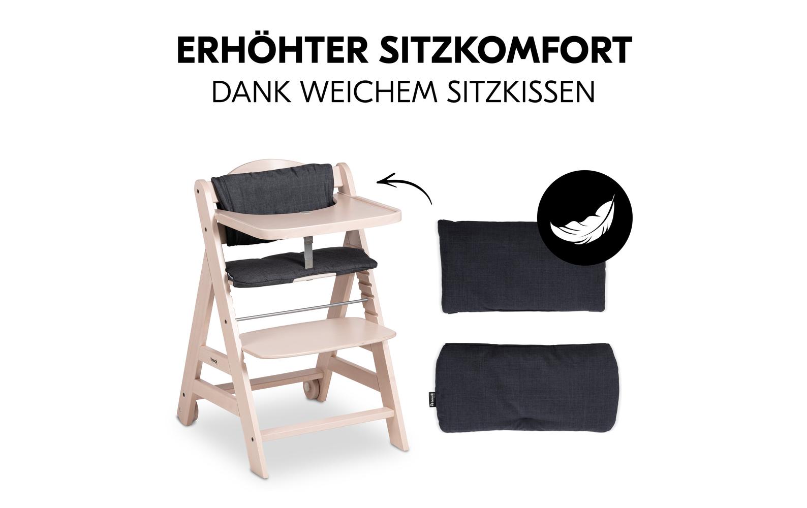 Treppenhochstuhl Beta+ Whitewashed<br>Kippsicheres und mitwachsendes Holzhochstuhlset