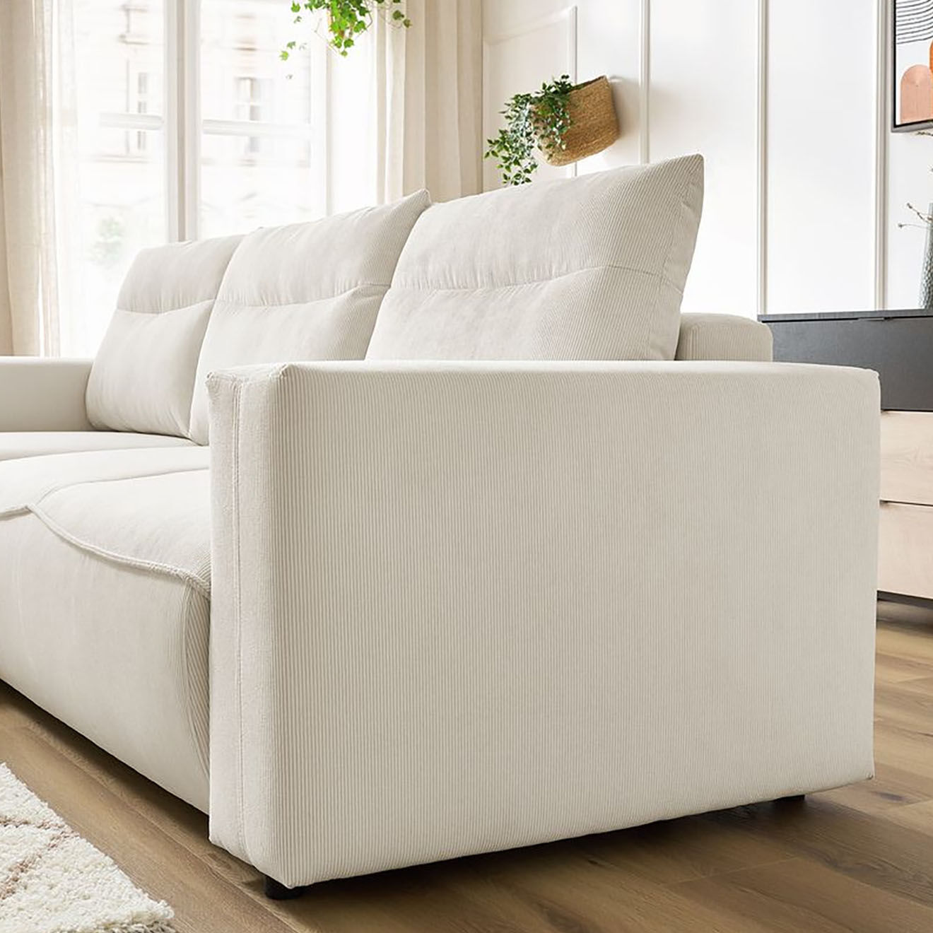 Bobochic Canapé d'angle gauche convertible coffre jasmin velours côtelé beige - 256x158x90 cm