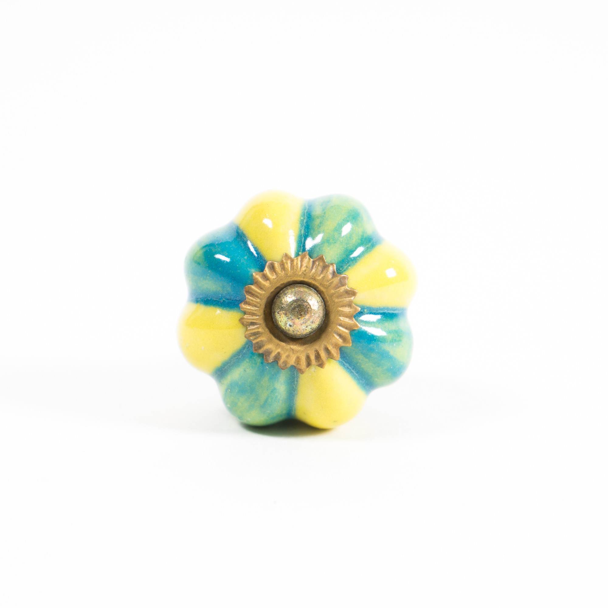 Keramik-Knauf 'Blume', türkis, gelb, Ø 3,2 cm günstig bestellen