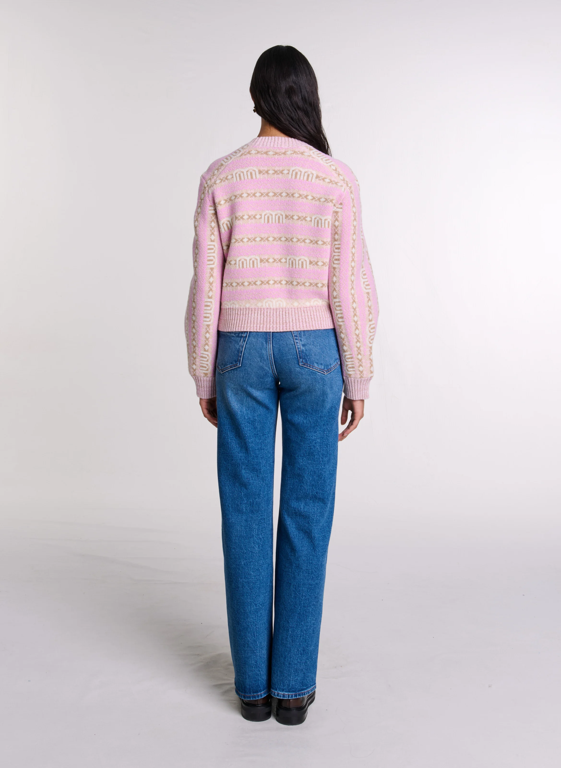 Pull droit court imprimé en laine mélangée | Multicolore