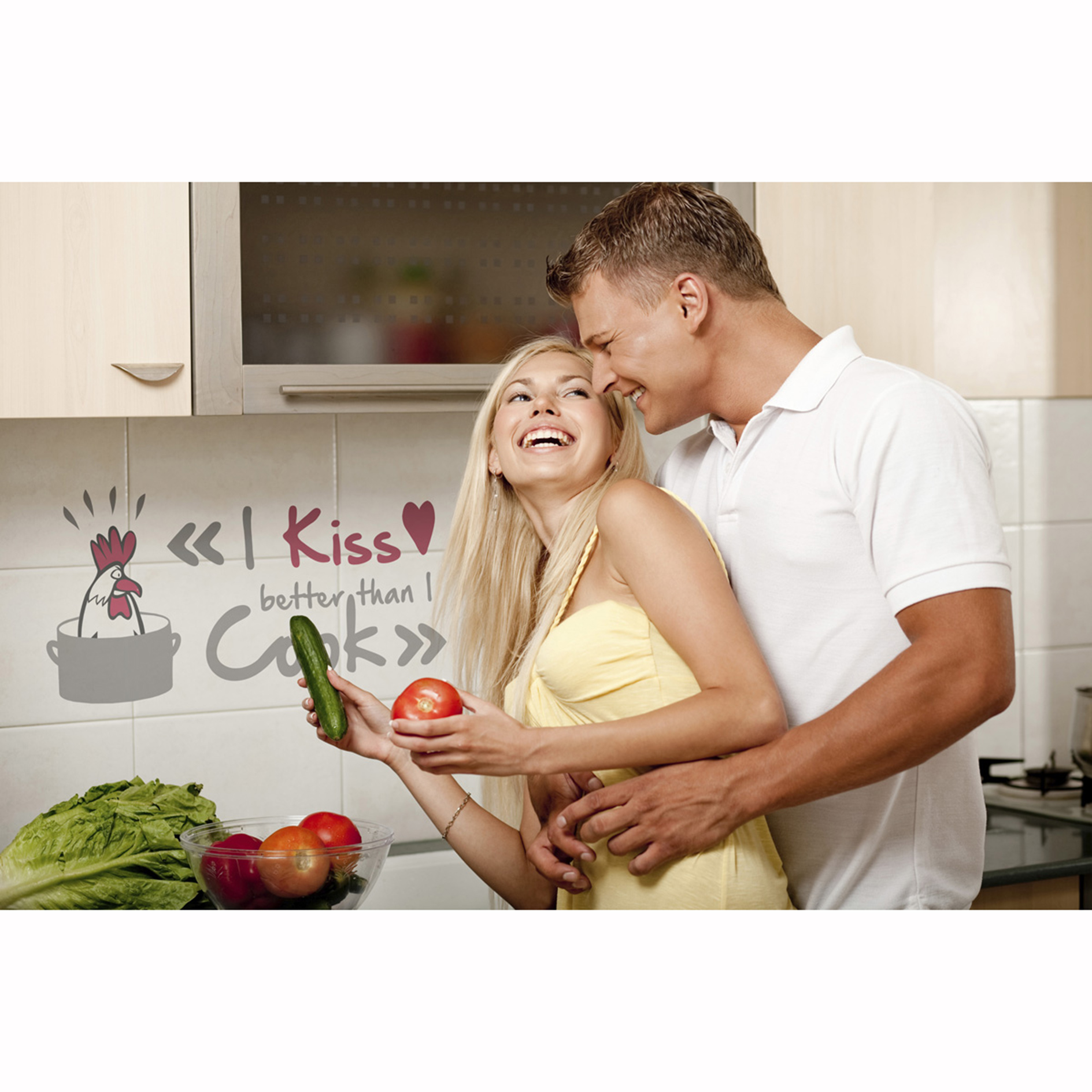 Wandtattoo I KISS BETTER THAN… - grau-pink - 50x70 cm