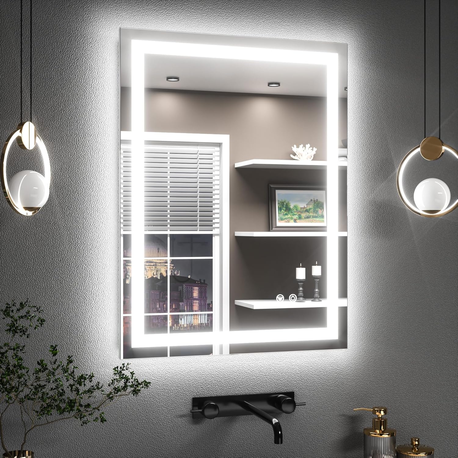 TETOTE Badspiegel mit Beleuchtung 60x90cm, Badezimmerspiegel Beleuchtet Beschlagfrei Badezimmer Wandspiegel Ohne Rahmen Bad Spiegel mit Led Touch-Schalter, 3 Lichtfarben Dimmbar Speicherfunktion