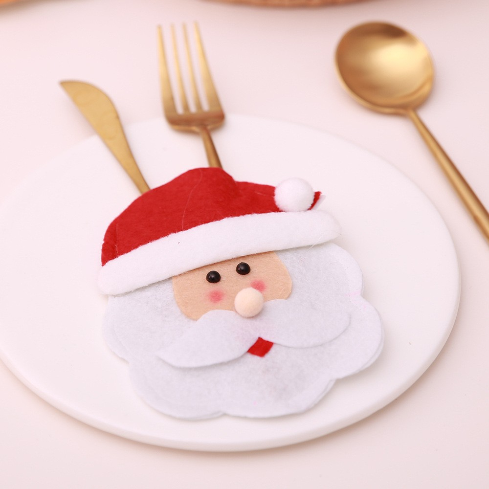 (6er Set) Filz Besteck Tasche Weihnachten Party Tisch Deko für Messer / Gabel / Löffel  - Weihnachtsmann / Schneemann / Rentier
