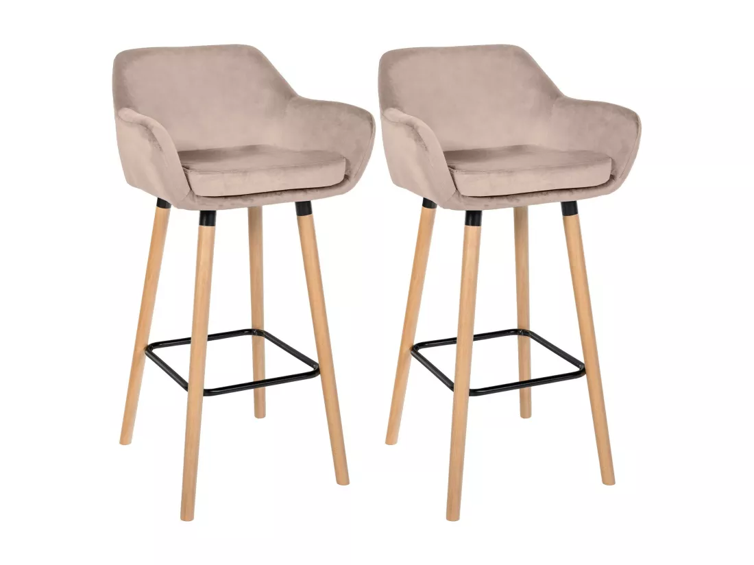 Lot de 2 Tabouret de bar - Velours - Gris clair - Grant