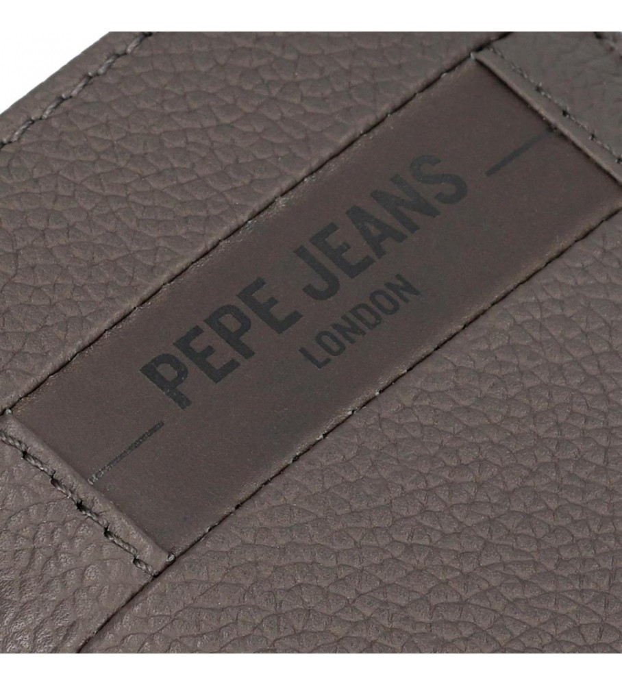Carteira vertical Pepe Jeans Checkbox em couro cinza com fecho de clique