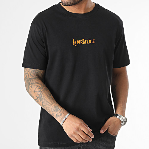 Tee Shirt Oversize Large Wave Logo Noir Orange