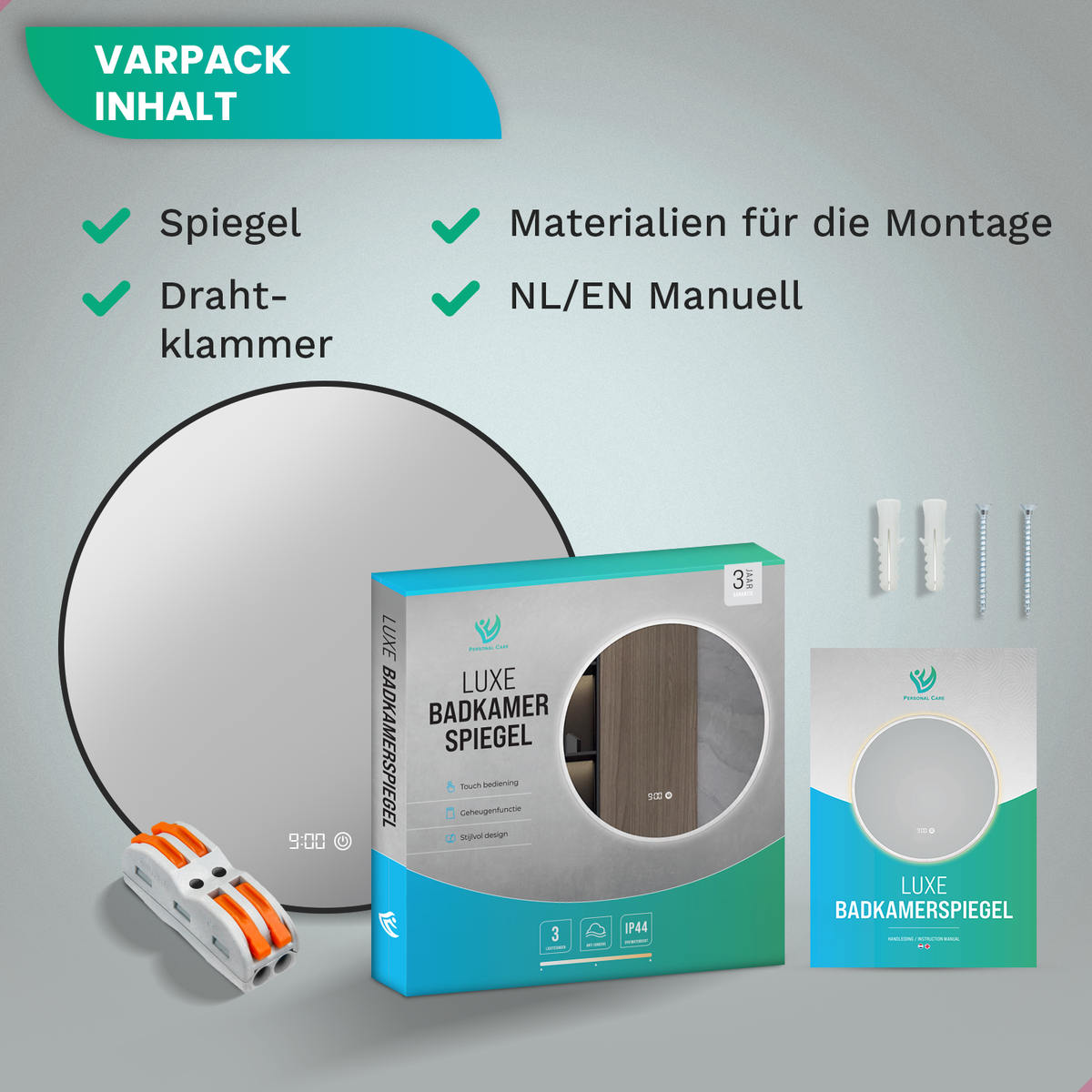 Mirlux badkamerspiegel met ledverlichting, ronde wandspiegel, anticondens douchespiegel, matzwart 80 cm