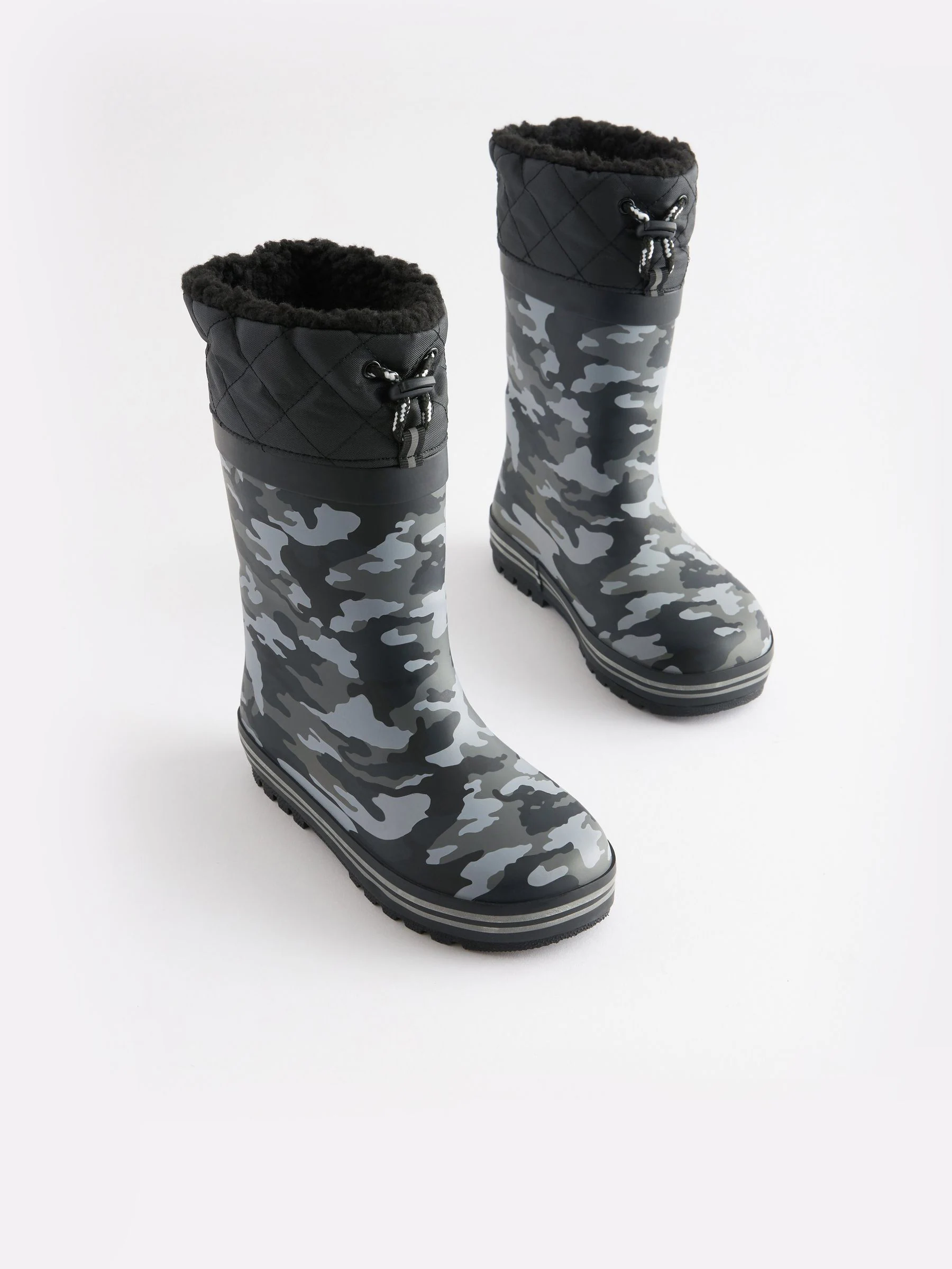 Zwart-witte camouflageprint - Thinsulate - Warmgevoerde regenlaarzen met boord