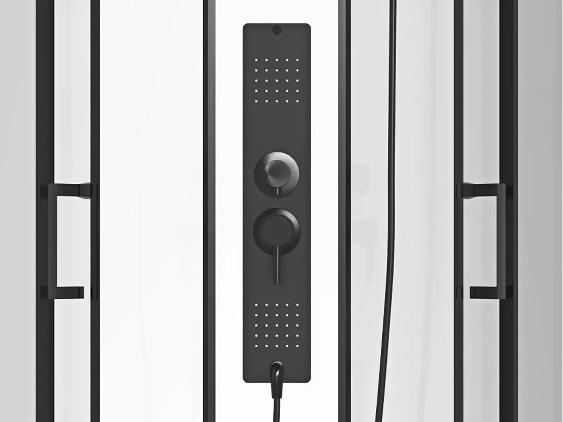 Cabine de douche hydromassante carrée - Noir mat et blanc - L90 x l90 x H215 cm - TANITO