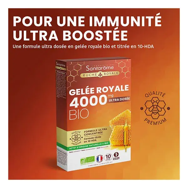 Geleia Real Santarome Royal Beehive 4000 mg Orgânica para Imunidade - 10 ampolas