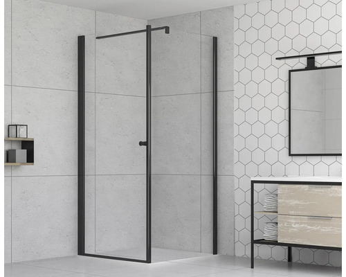 form&style douchedeur met draaideur MODENA 100 x 195 cm, profiel zwart mat, helder glas, vuilafstotende glascoating