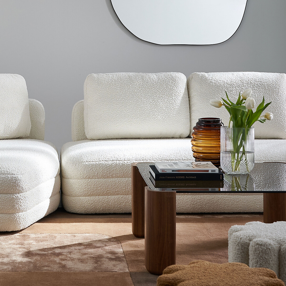 LA REDOUTE INTERIEURS<br>Mesa de centro, vidro e nogueira maciça, Boldi