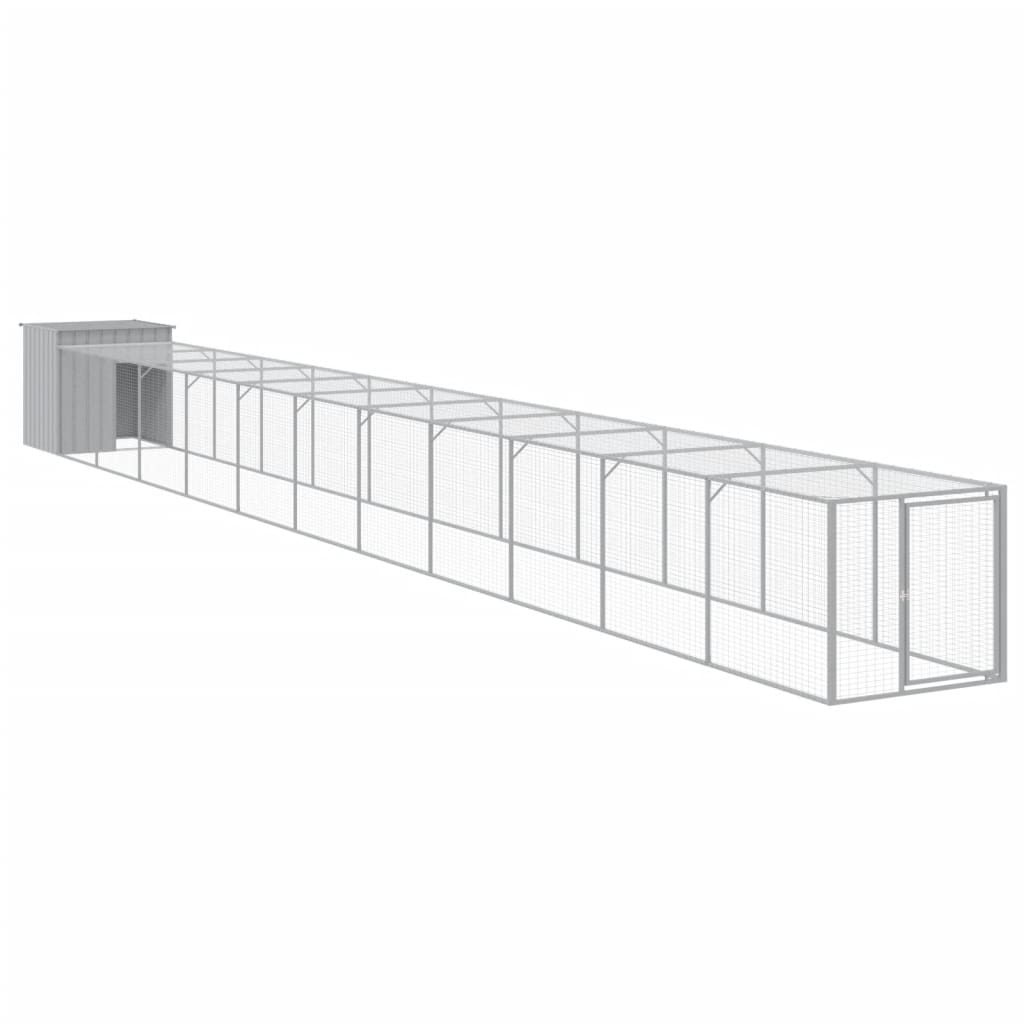 Galinheiro vidaXL com área externa, aço galvanizado, cinza claro, 110x201x110cm