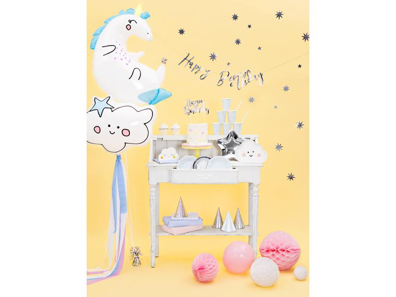 Partydeco Kuchen-Topper Happy Birthday 1 Stück, Silber Eleganter Torten-Topper