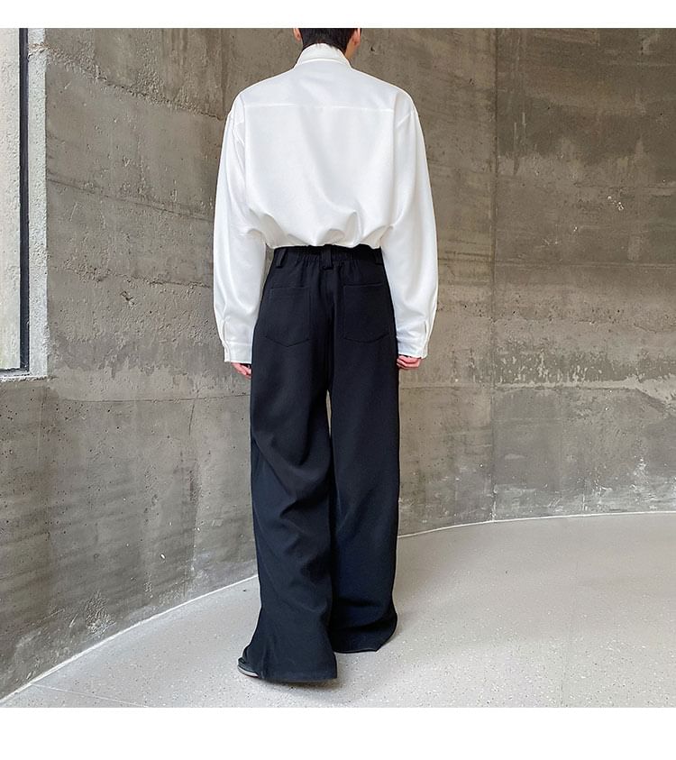 Bjorn - Mid Rise Plain Wide Leg Broek