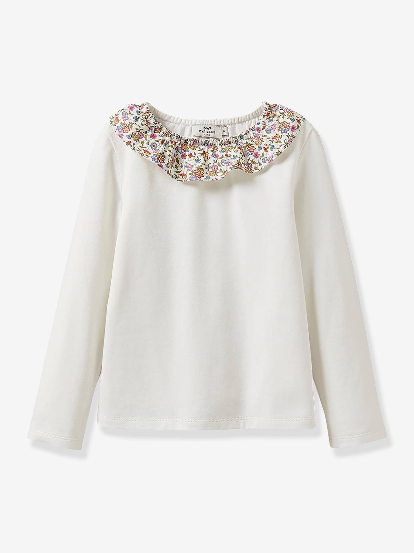 Camiseta de algodão orgânico com gola em malha Liberty para meninas