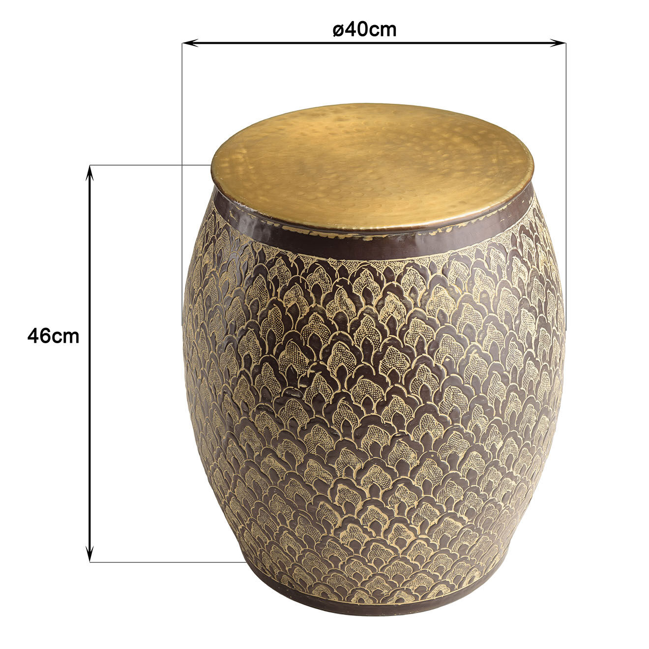 Macabane Table d'appoint motifs Honora marron antique - D.40xH.46 cm