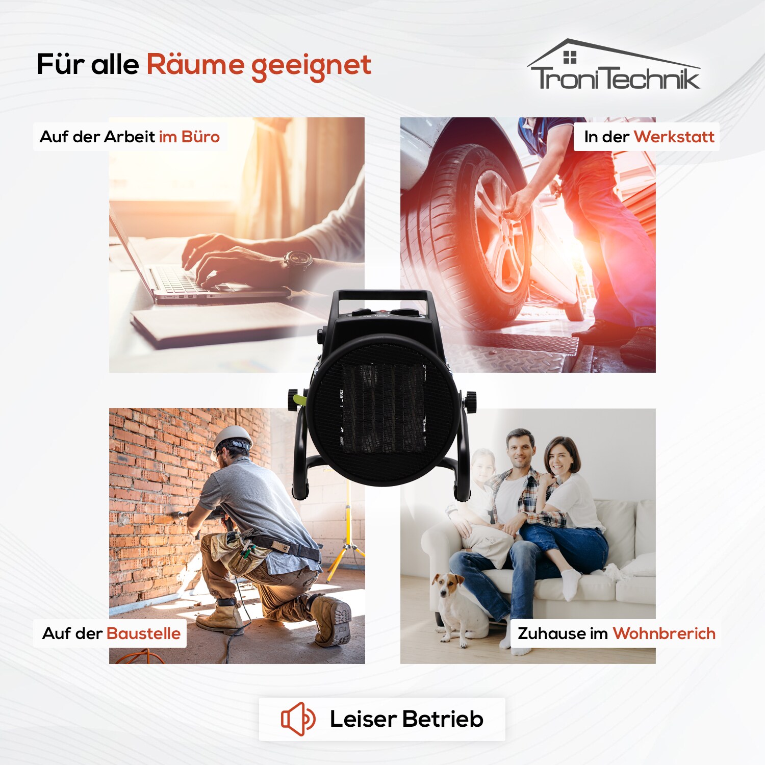 TroniTechnik® KH-502 Keramikheizer Heizlüfter Heizung 2.000 Watt, Tragegriff, PTC Keramik, stufenlose Thermosteuerung