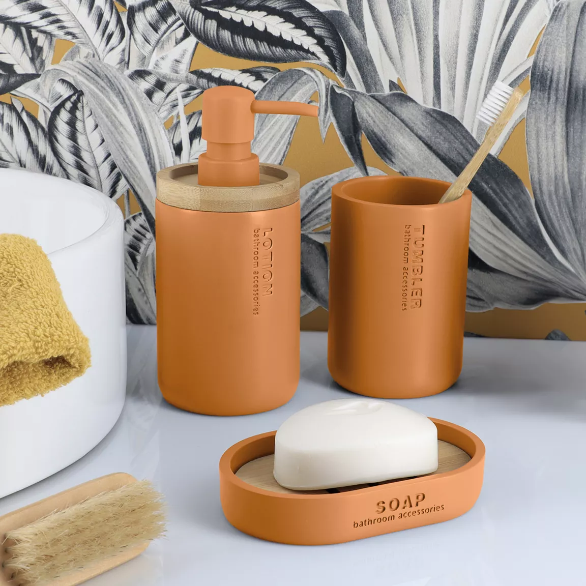 Set d'accessoires salle de bain Purebamboo Jaune moutarde