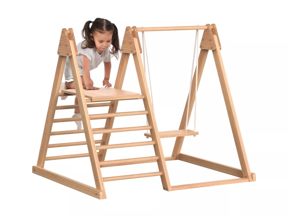 Aire de jeux en bois 3 en 1 pour enfants - Avec toboggan, balançoire, échelle - En pin massif