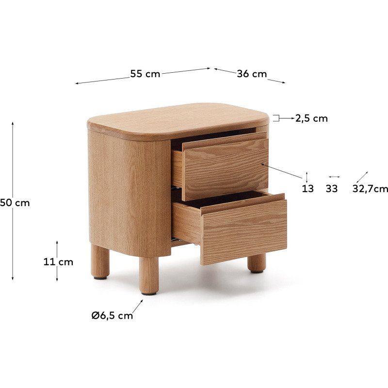 Table de nuit Salaya en contreplaqué de frêne 55 x 50 cm