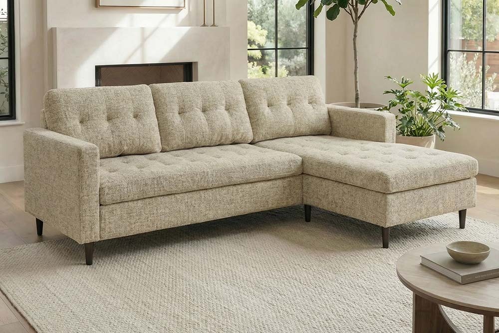 Modernes Ecksofa STOCKHOLM 220cm beige cozy Veloursstrickstoff Federkern 3-Sitzer-Sofa
