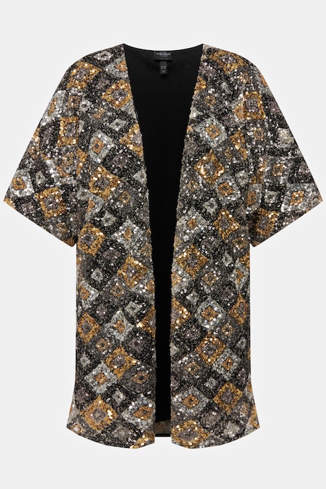 Kimono-Jacke, Metallic-Pailletten, Oversized, Halbarm