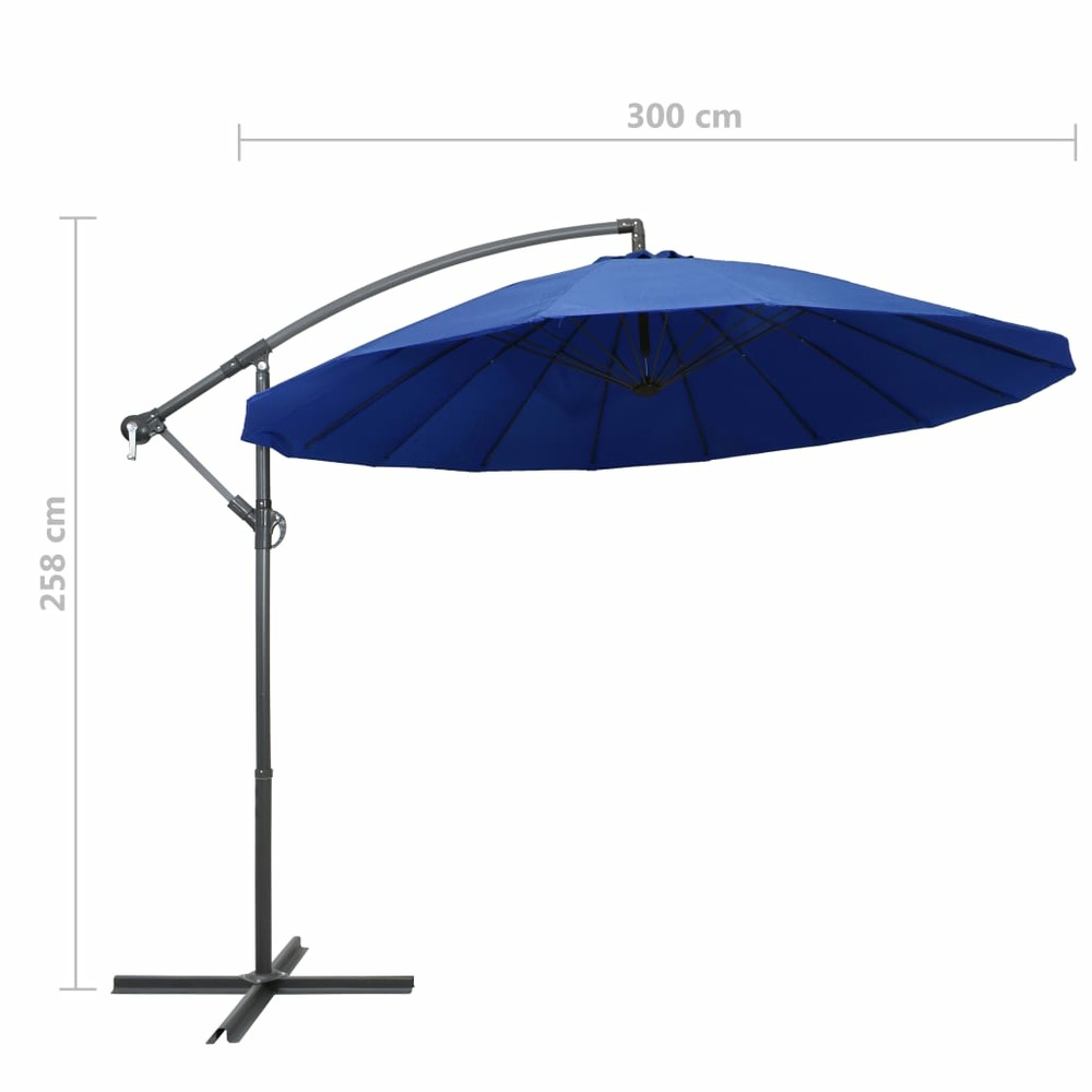 Parasol suspendu 3 m mât en aluminium bleu