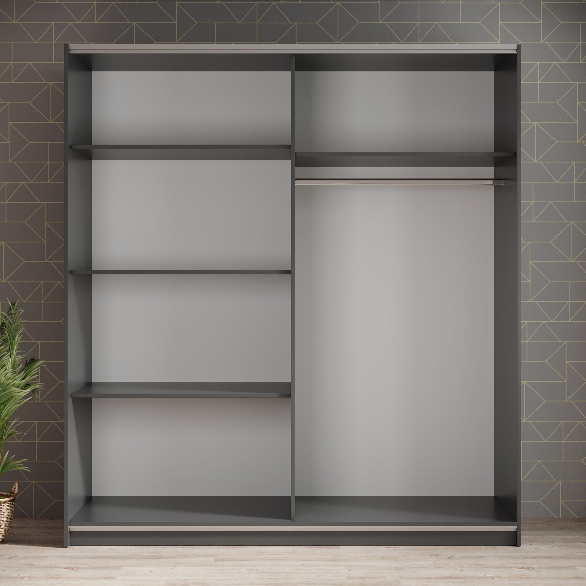 Ganaro - Kledingkast met spiegel - Grijs - 180x62x198 cm