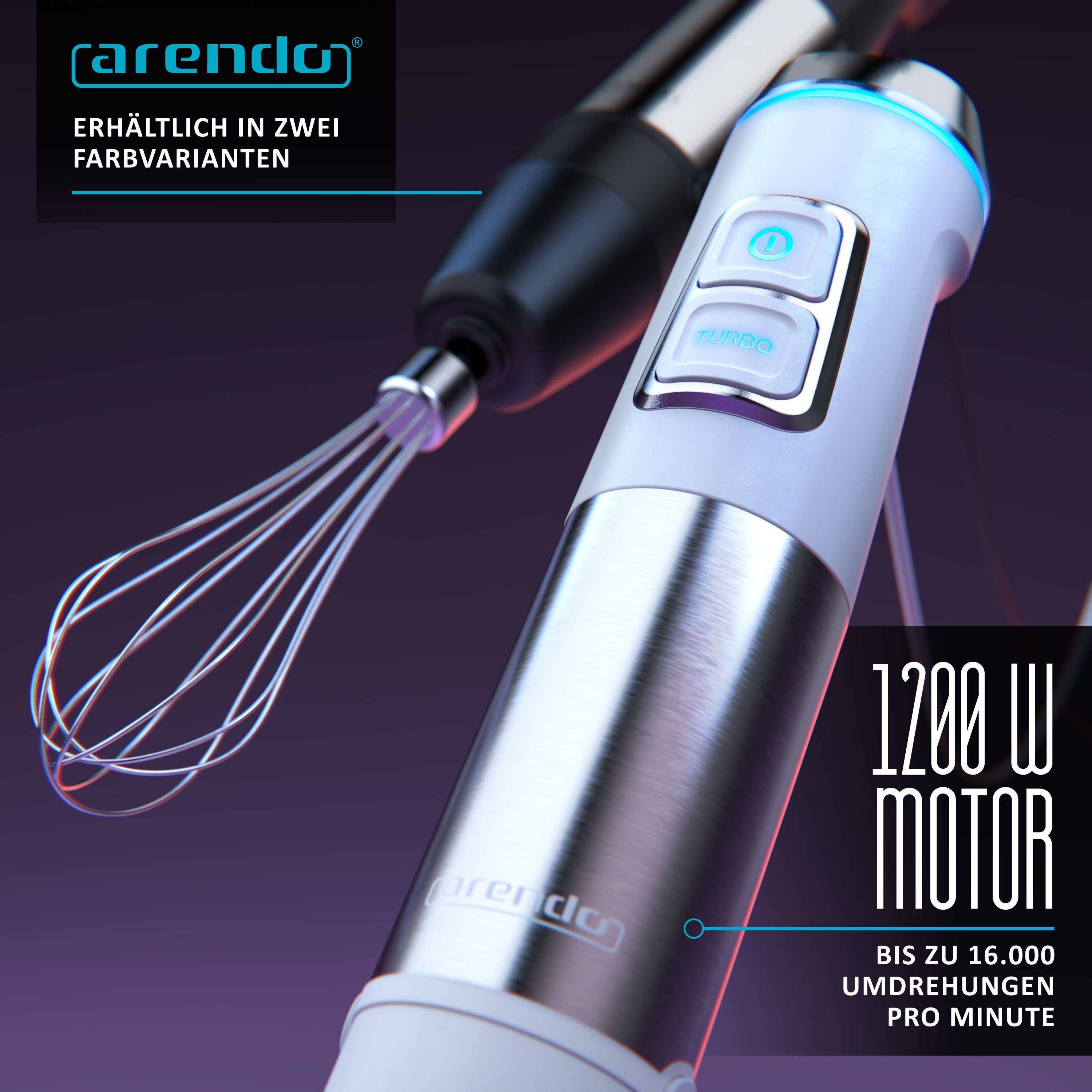 Arendo Stabmixer Edelstahl Set - Pürierstab - stufenlose Geschwindigkeit- 800 ml Messbecher