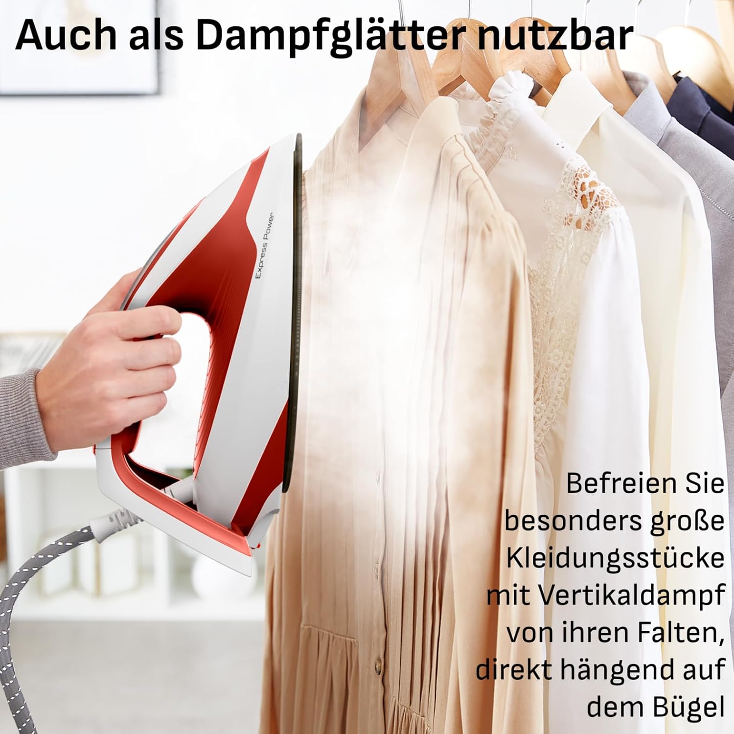 Tefal Express Power Dampfbügelstation, Kalk-Kollektor, Smart Temp-Technologie, 420 g/Min. Dampfstoß, 6,3-Bar-Druck, Eco-Modus, 1,8 L Wassertank, Bügeleisen mit Dampfstation, terrakotta, SV8110