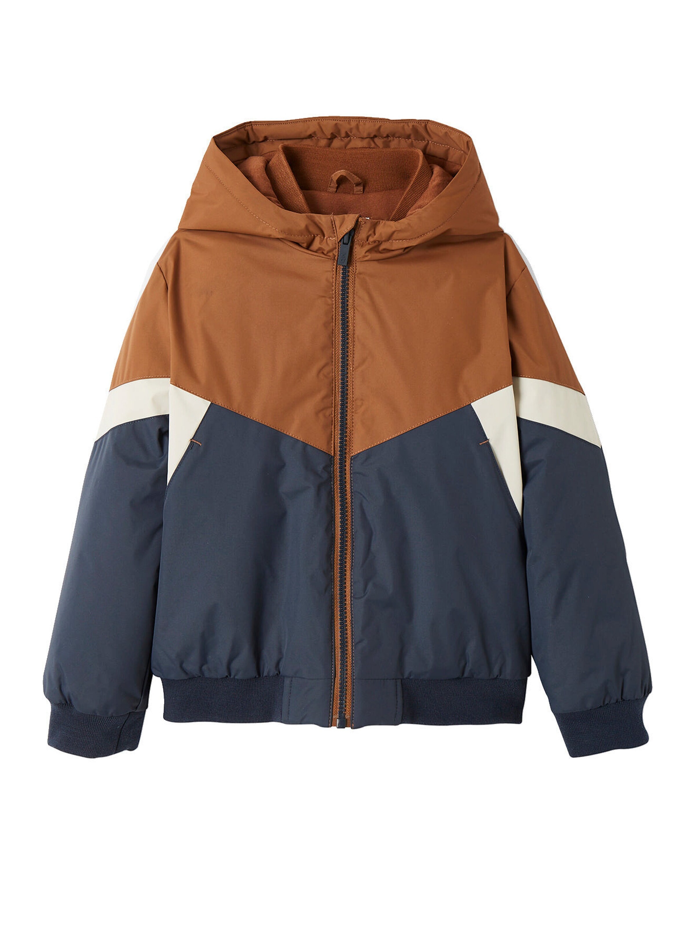 Vertbaudet Jungen Windjacke, Wattierung Recycling-Polyester colorblock camelfarben