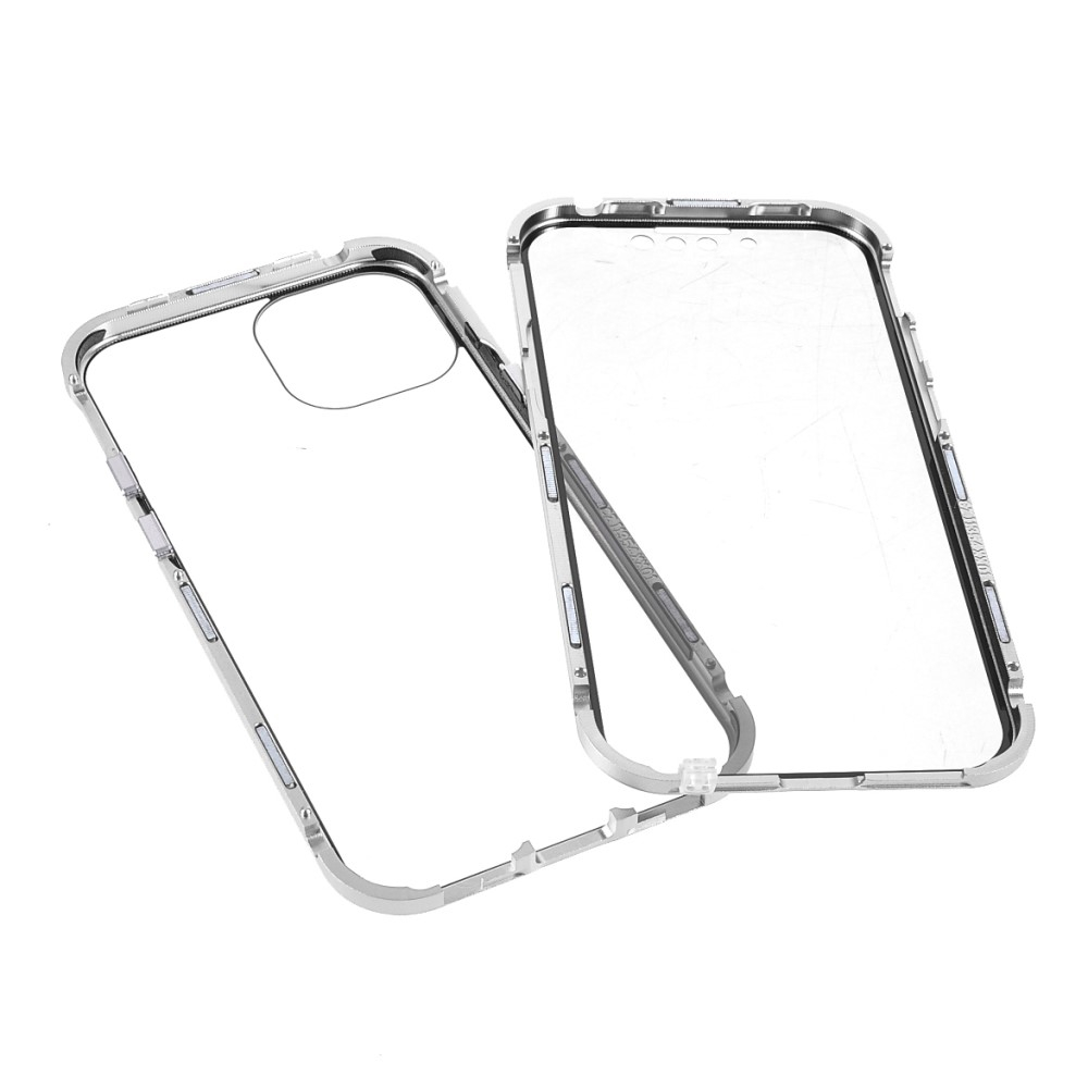 iPhone 13 Magnetische Alu Schutzhülle mit Panzer Glas Backcover   Privacy Displayschutz (Magnet-Technologie) - Silber
