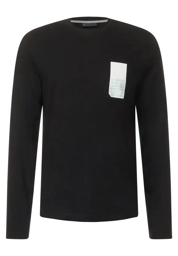 Langarmshirt mit Brustprint - Black