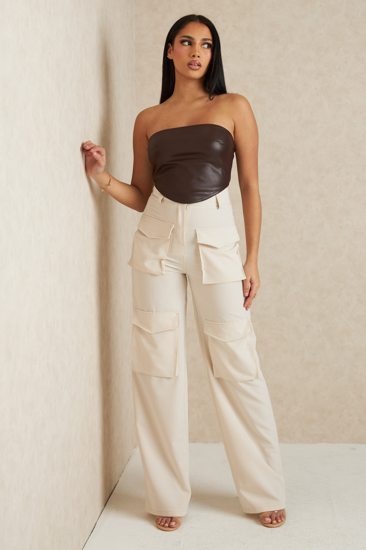 Pantalon beige chiné en toile à poches