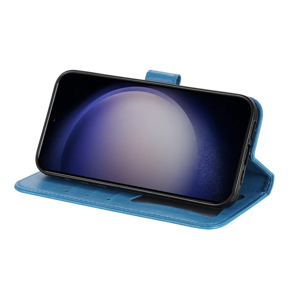 Samsung Galaxy S24  Plus Leder Tasche Wallet - Mandala Flower Imprint - Blau
