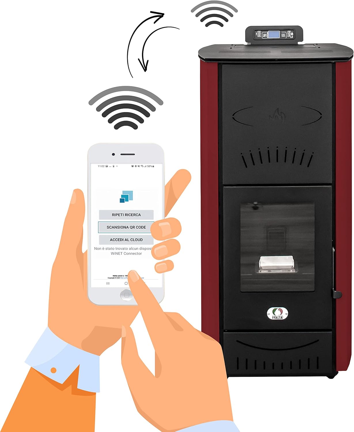 STUFE A PELLET ITALIA New York 22 Kw WiFi | Hydro-Pelletöfen für Heizung und Warmwasser Effizienz 89% Heizt 140m² WiFi-Steuerung Autonomie 22 Std. 5 Kräfte Programmierbar 24 Monate Garantie Rot