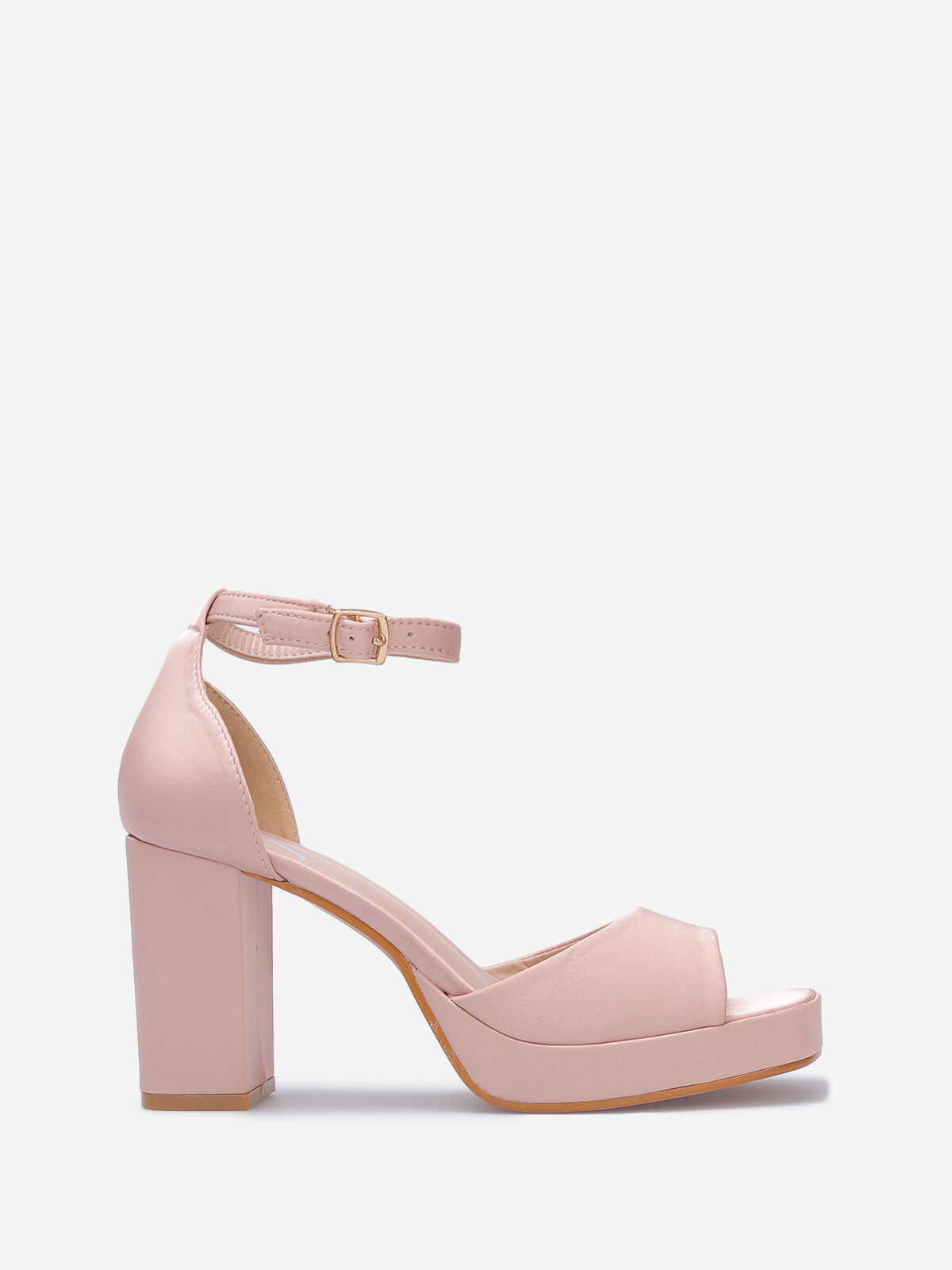 Sandales satinées à bout carré- Beige
