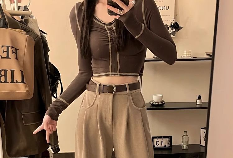 Cloud Nine - Set: High Rise Plain Corduroy Wide Leg Pants + Riem