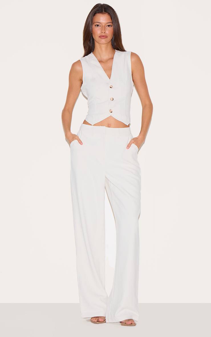 Crème Gilet Ajusté Premium À Détails De Coutures Texturé