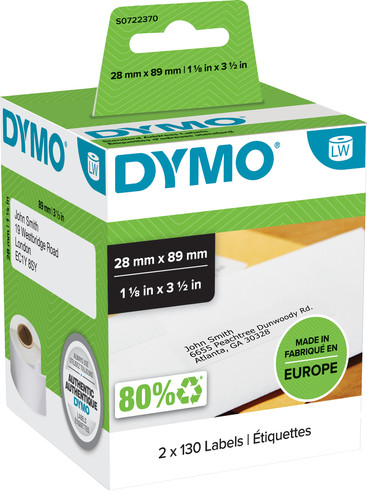DYMO Authentieke LW Adreslabel Wit (28 x 89 mm) 2 Rollen